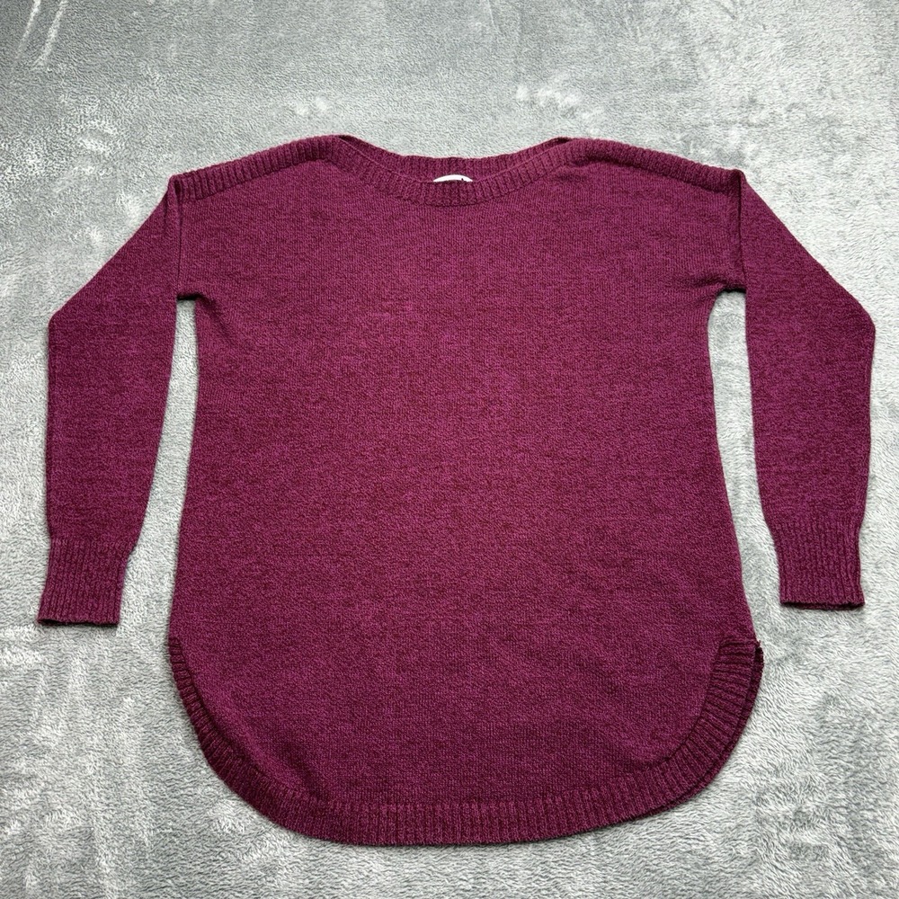 Old Navy Women Sweater M Burgundy Crew Neck Curved Hem Soft Knit Casual